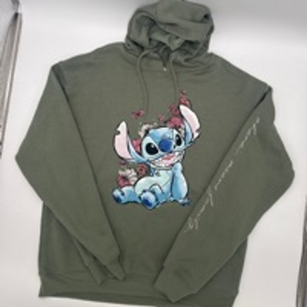 DISNEY Stitch Hoodie Size M Sage Green